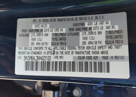 2022 Mazda Cx-30 2.5 S z USA, uszkodzony, nr VIN 3MVDMBAL3NM423183